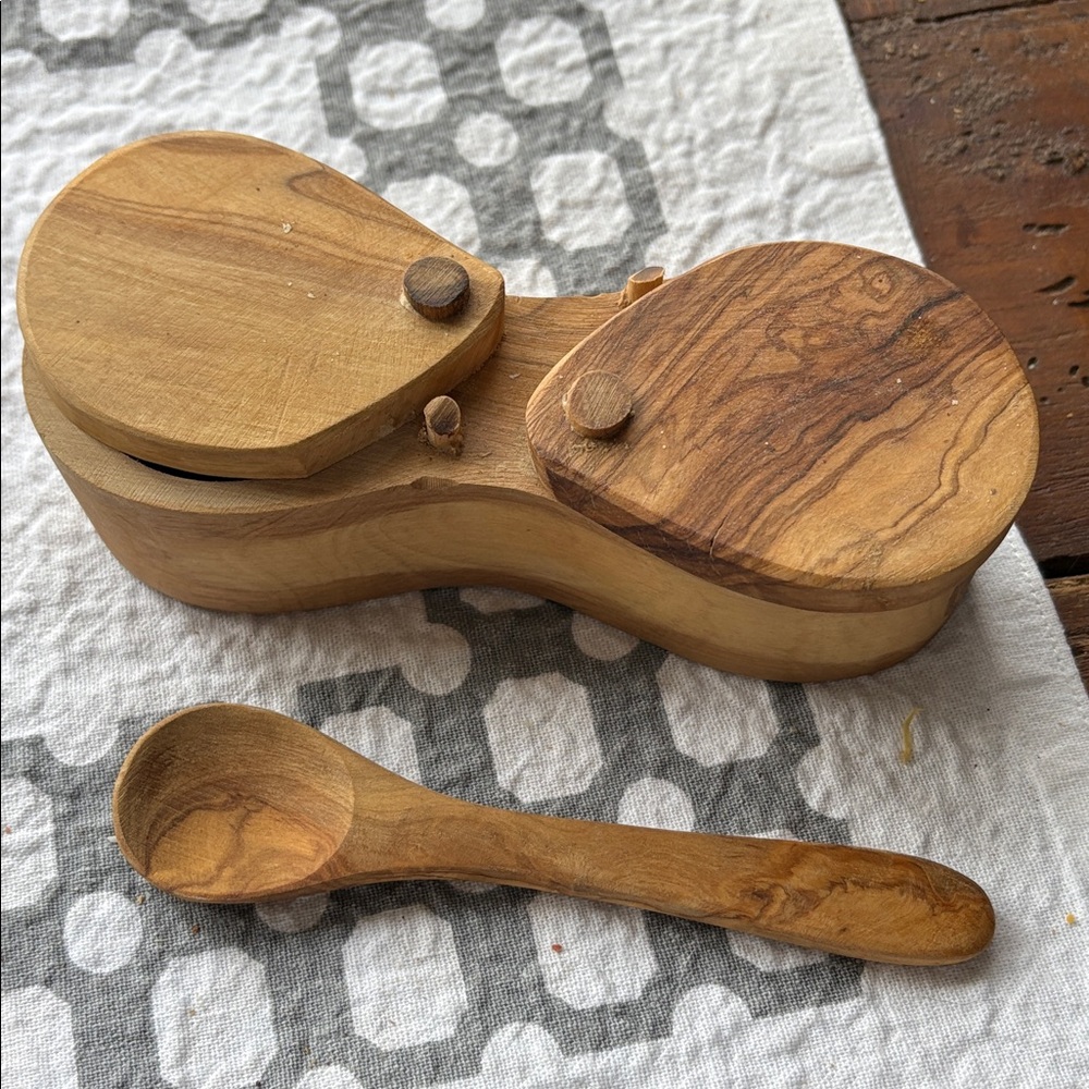 Wooden Salt and Spice Box with Spoon